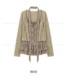 Bay Ruffle Check Cardigan Set