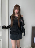 PT Diagonal Net One Shoulder Lip Neck Mesh Long Knit