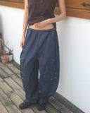 [Cool/Non-Fade] Senba String Wide Denim Cargo Pants