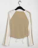 Kibe color matching two-tone tape strap long-sleeved T-shirt