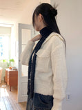 Lauder wool collar pocket knit long sleeve cardigan
