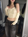[SET] Idylle Vintage Lace Sleeveless Button Cardigan Set