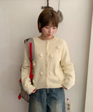 Beshos Pom Pom Round Knit Cardigan
