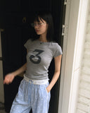 Pehole Jacquard Punching Number 3 Short-Sleeved T-Shirt