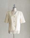 Leju No Collar Tweed Short Sleeve Short Jacket
