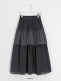 Handad Frill Check Banding Long Skirt