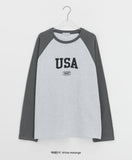 Nontus Lettering Raglan Color Matching Long Sleeve Tee