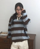 Zenzen Stripe Brush Collar Knit
