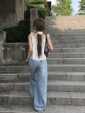 Wet Light Blue Washing Wide Denim Pants