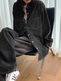 [MADE] Ponit Black Blue Stitch Over Fit Denim Shirt