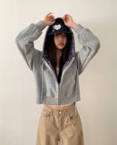 Mechi check color matching long sleeve hood zip-up