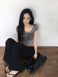 Kubu Ribbed Lettering Slim Short Sleeve T-Shirt