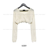 Damage Crop V-neck Cardigan