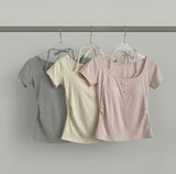 Slim Fit Cup Halter Strap Fake Layered Shirring Short Sleeve T-shirt