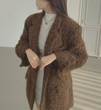 Boucle Quilting Lining Fur Shoulder Pad Winter Jacket