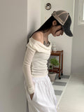 [Wool 30] Newel Modal Draping Ballet Core Off Shoulder Long Sleeve T-shirt