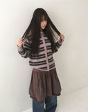 Woolen Stripe Round Knit Cardigan