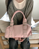 Clun Stud Eyelet Buckle Leather Shoulder Bag