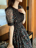 Masha See-Through Flower Chiffon Smoke Banding One Piece