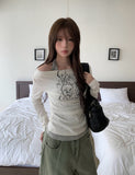 Drew Halter Layered Lettering Off-Shoulder T-Shirt