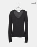 Linu Rib V-neck See-through Long Sleeve T-Shirt