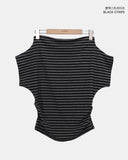 Poitdi Side Shirred One-Shoulder Short Sleeve T-shirt