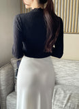Devin Half-Neck Frill Pleated T-Blouse