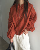 Ponel Grid Check Windbreaker Nylon Two-Way Hood Zip-Up