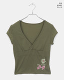 Nike V-neck Flower Embroidery Short Sleeve T-shirt