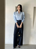 Chev Stripe Pintuck Wide Slacks