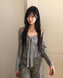 Mevni Dot Sleeveless Cardigan Set