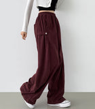 Corduroy Side Snap Button Folding Wide Banding Pants