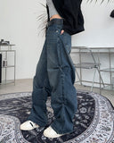Pad snap button denim pants