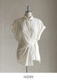 Pale Ribbon Wrap Collar Shirt Blouse