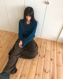 Shus Basic V-Neck Loose Fit Long Sleeve Knit