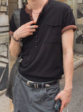 Kato Henley Neck Slub Short Sleeve T-shirt