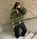 Nordic Fleece Overfit Balloon Pattern String Hood Zip-Up