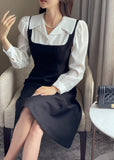 Nad Color Matching Collar Tweed Flare One Piece
