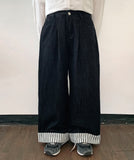 Tsumira Stripe Roll-Up Wide Denim Pants