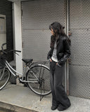 [A/M] Khama Black Denim Washing Wide Pants