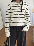 [Wool20] Yats Boucle Stripe Collar Knit Long Sleeve Cardigan