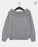 Amu Ribbed Folding Off-Shoulder Knit