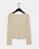 Bimi Punching Eyelet Half Button V-Neck T-Shirt