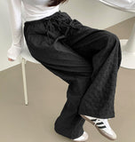 Fluffy Flower Embossed Banding Wide Pants