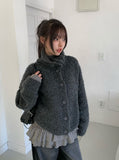 Pure High Neck Collar Button Knit Cardigan