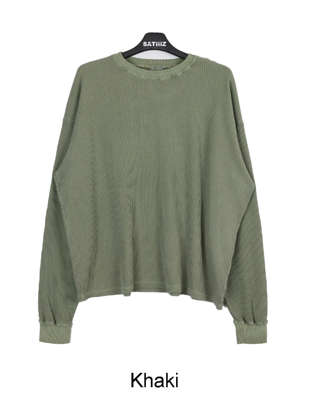 【SATIIIZ】Elred Pigment Waffle Long Sleeve SATIIIZ (サティーズ) - エルレッドピグメントワッフル長袖T