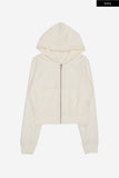 Cozy velour slim crop hood zip-up