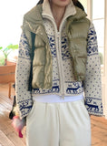Sikok Snow Flower Nordic Pattern Two-Way Knit Zip-Up Cardigan