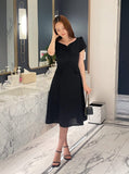 Sebit Heart-Neck Tulip Tweed Flared Long One Piece