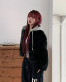 Facey Hood Layered Fur Jacket